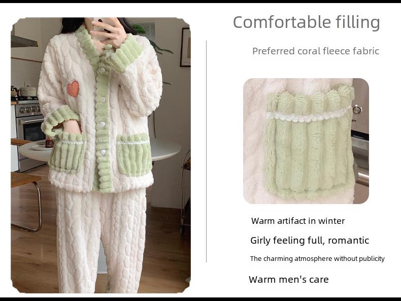 Women's Coral Fleece Pajamas - Warm, Thick, & Sweet Flannel for Fall/Winter, Wear Indoors/Outdoors