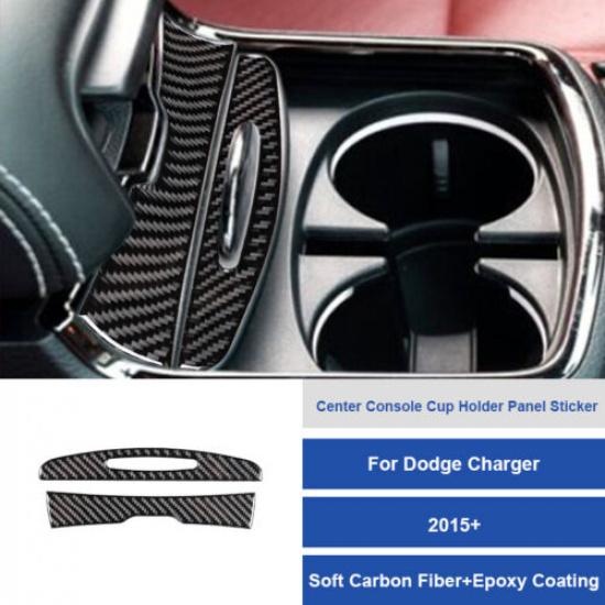 2x Carbon Fiber Center Cup Holder Lid Cover Sticker For Dodge Charger 2015-