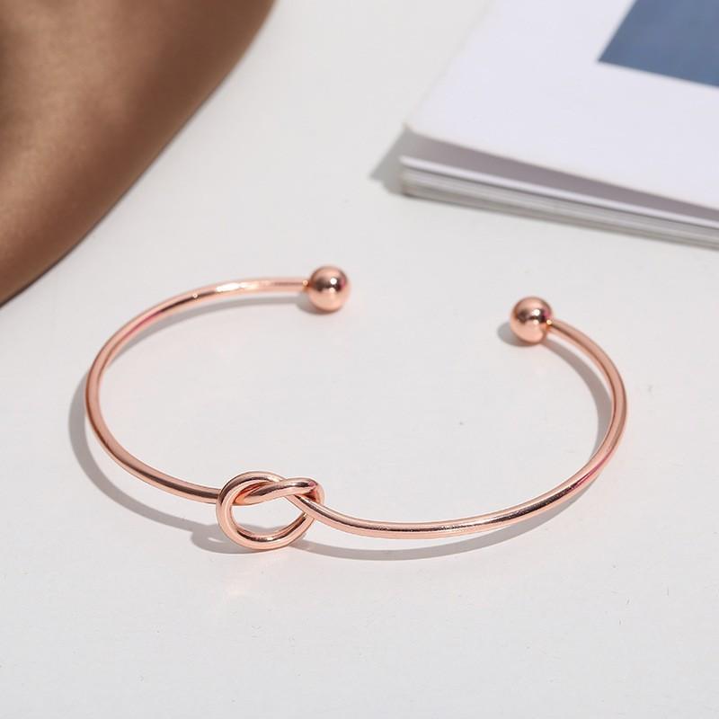 Minimalist 2mm Thin Titanium Steel Love Heart Knot Bangle Chic Knot Cuff Bracelet