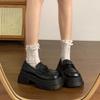French Black Platform Heightening Loafers Women's 2025 Spring New Versatile One-pedal College Style Small Leather Shoes