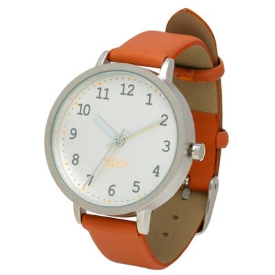 [Fieldwork] Women's Watch Analog Leather Strap Matte Shine Colorful Hour Minute Hand Orange Azure JN015-3