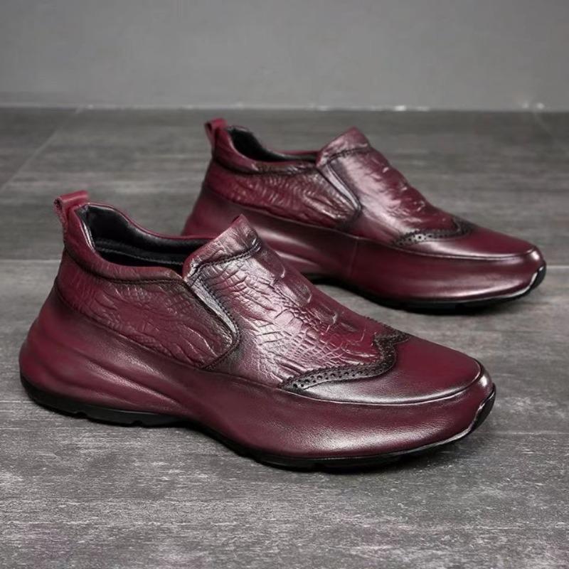 Handgjorda Skor Läder Vardagsskor för Män Plattform Promenadskor Utomhusskor Loafers Andningsbara Sneakers Fyra Säsonger