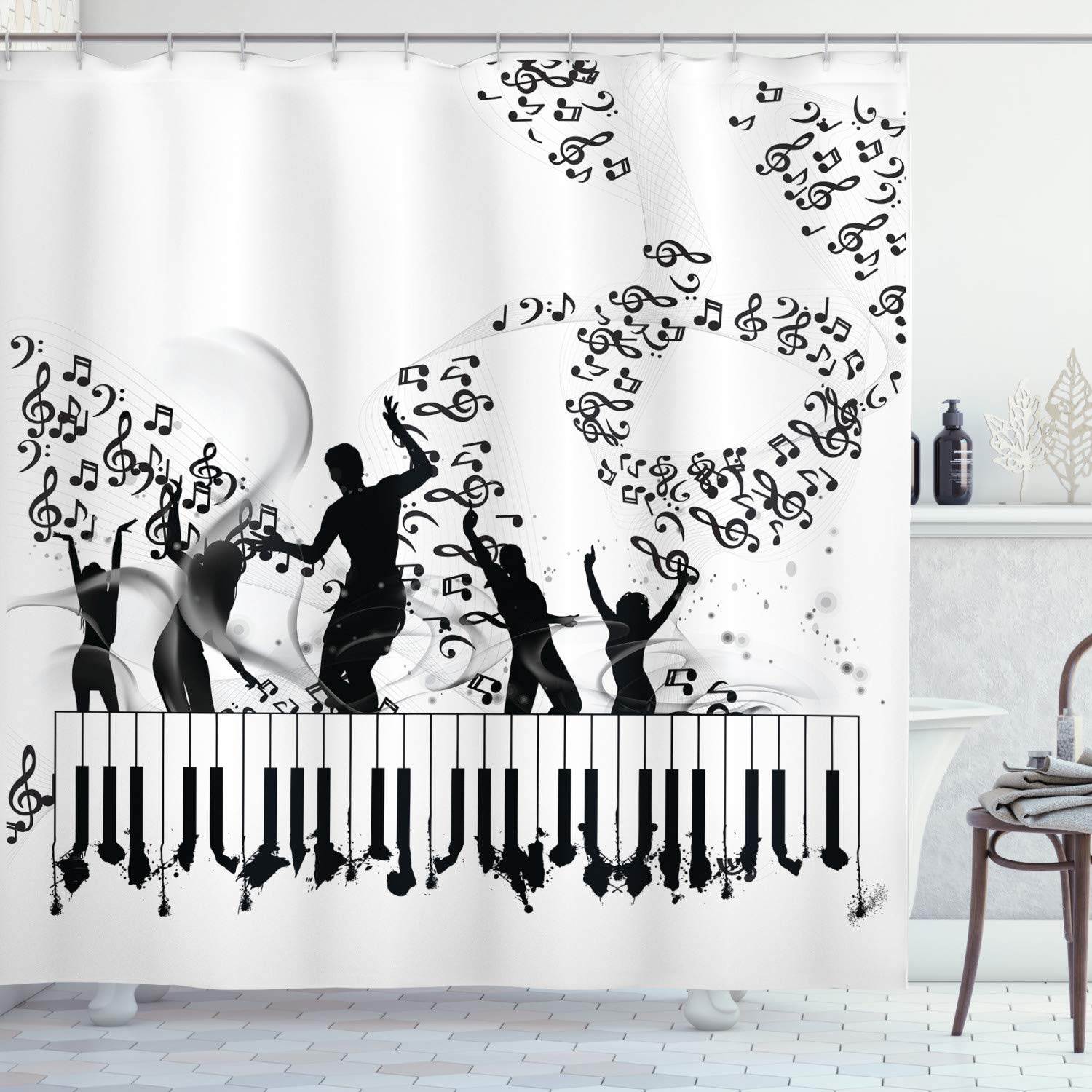 

Music Bath Curtain Musical Note Shower Curtain For Teen Music Lover Waterproof Shower Curtain Bathroom Accessories Room Decor W60H190(CM)-1 Pcs