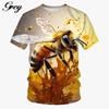 Summer Round Neck 3D Honeybee Pattern Print Top Fashionable Casual Short Sleeved Men's T-shirts