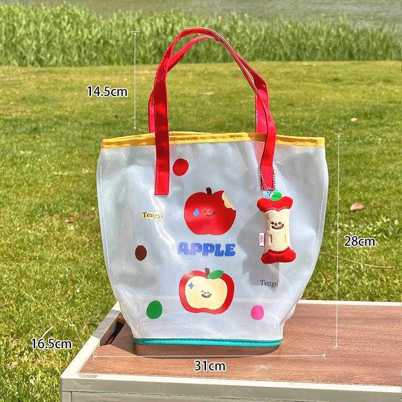 Jelly Beach Bag Waterproof Kawaii Print Pvc Storage Bag Transparent Travel Handbag Shoulder Bag Shopping Bag With Cute Pendant