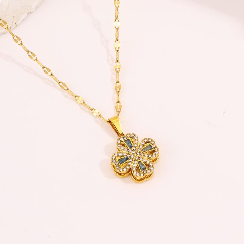 Necklace Light Luxury High Sense Niche Titanium Steel Necklace Trendy Brand Four-leaf Clover Rotatable Temperament Versatile Zircon Necklace Women