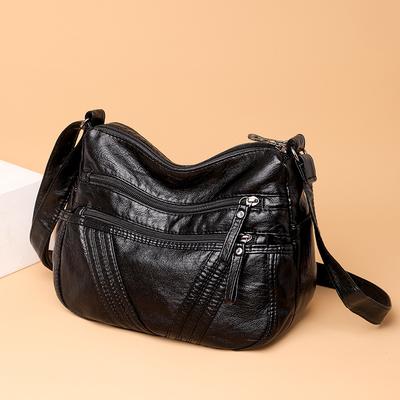 Sac à bandoulière en cuir souple pour femme, nouveau, délavé, pour femme d'âge moyen, multi-poches, incliné