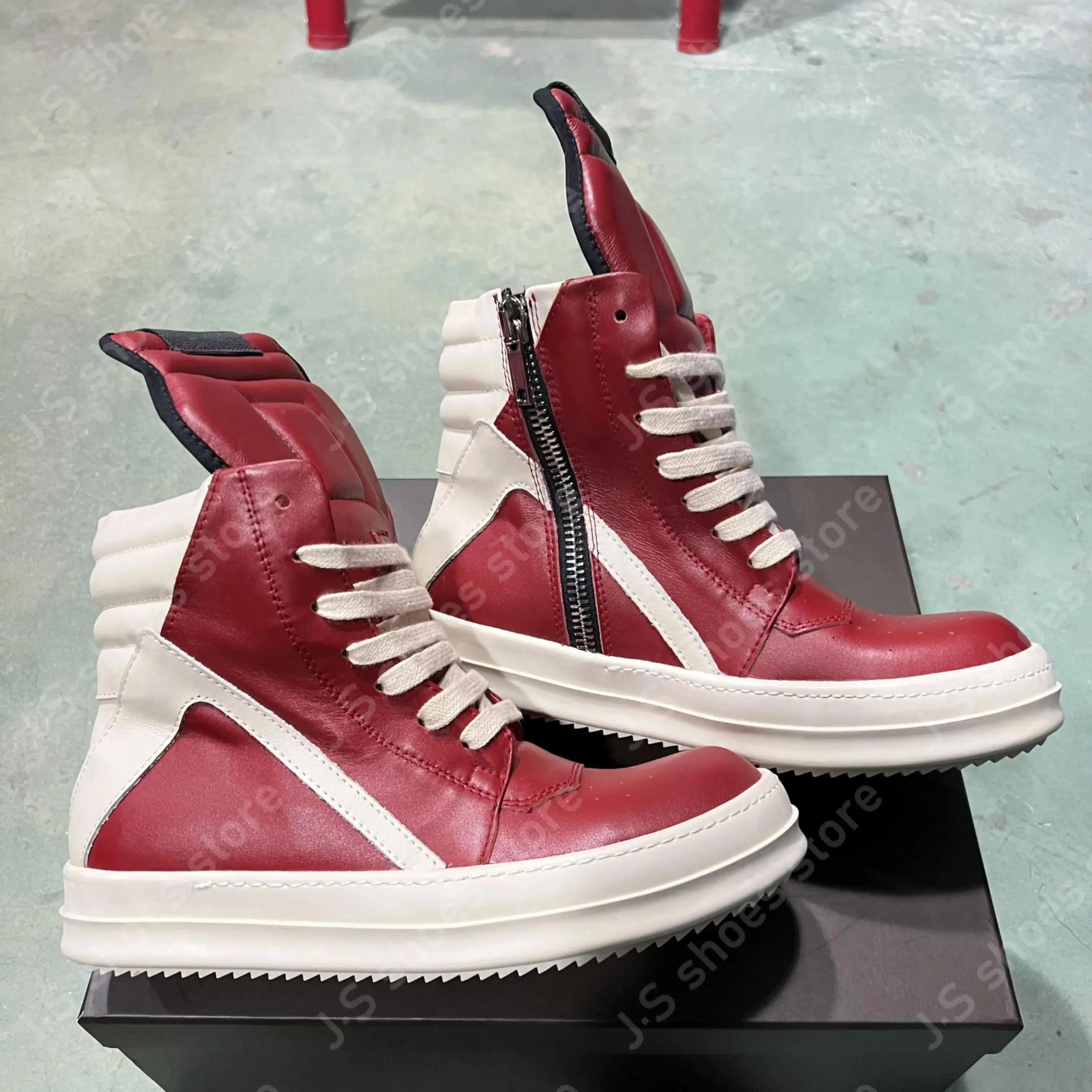 

Ro Geobasket Red Leather High Top Shoe Genious Men Sneaker Boots Zipper Cowhide Women Casual Shoes Lace Up Sneakers Ankle Boot 34