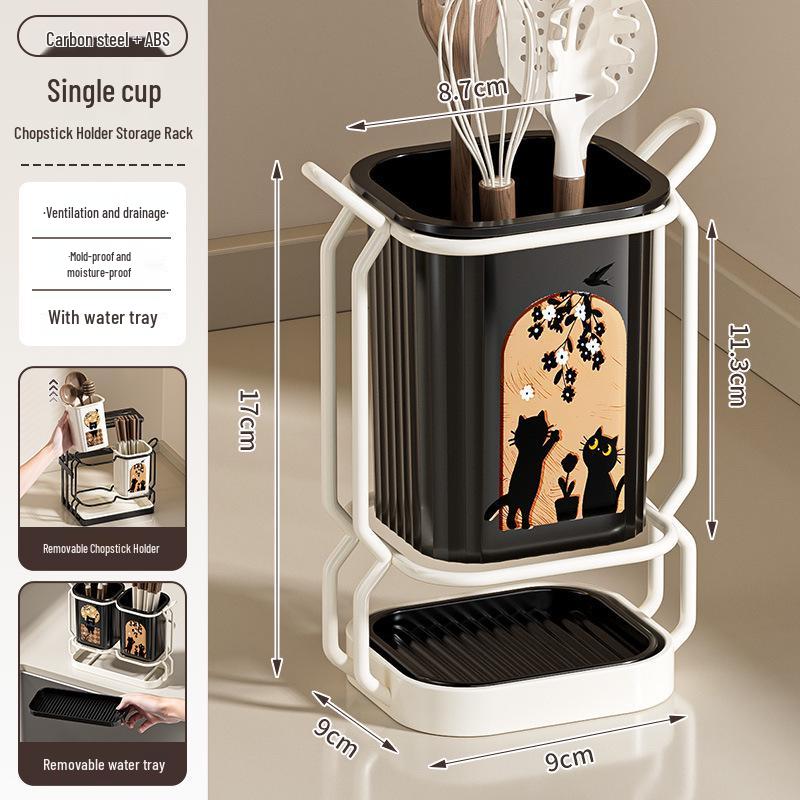 Milk White Kitchen Knife & Cutlery Draining Rack with Chopstick Holder