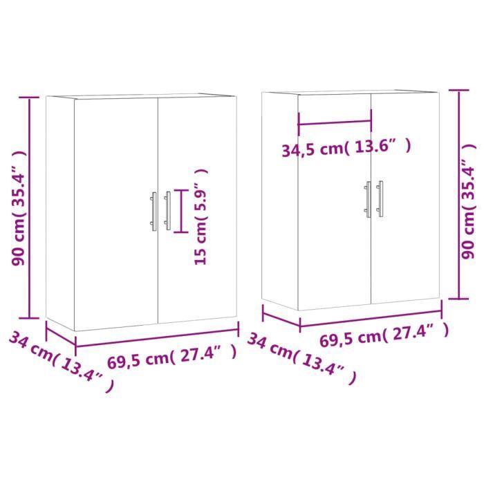 VidaXL Armoires murales 2 pcs gris béton 69,5x34x90 cm 3195647