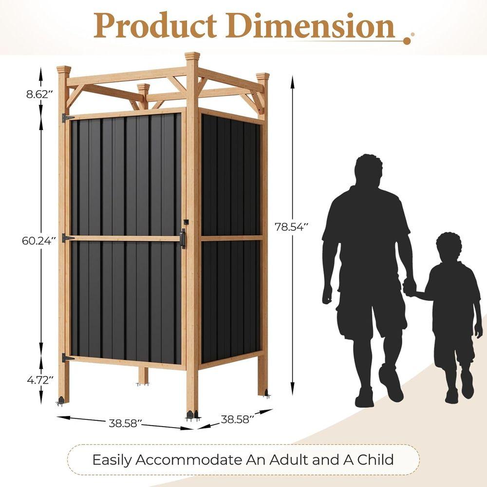 Secure Outdoor Shower Enclosure with Metal Panels, Hooks, and Shelves - Ideal for Pool and Beach Rinsing, Compact Design