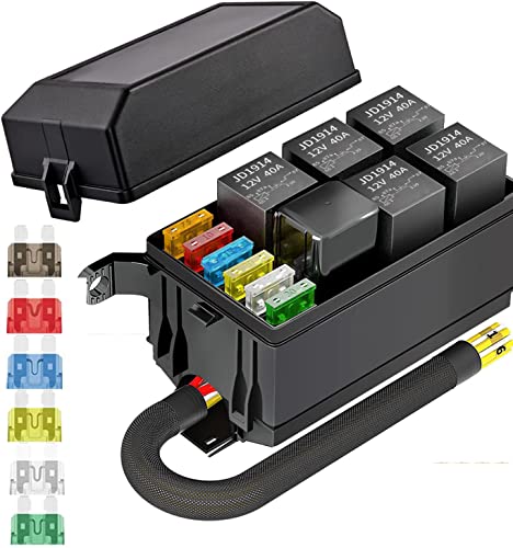 

KILIGEN 12V Релейный блок и предохранитель 5-контактное реле JD1914 40A 5 реле и 4-контактное реле с 1 6 ножевыми предохранителями ATC/ATO, Водонепроницаемый универсальный релейный блок с предохранителями для автомобиля
