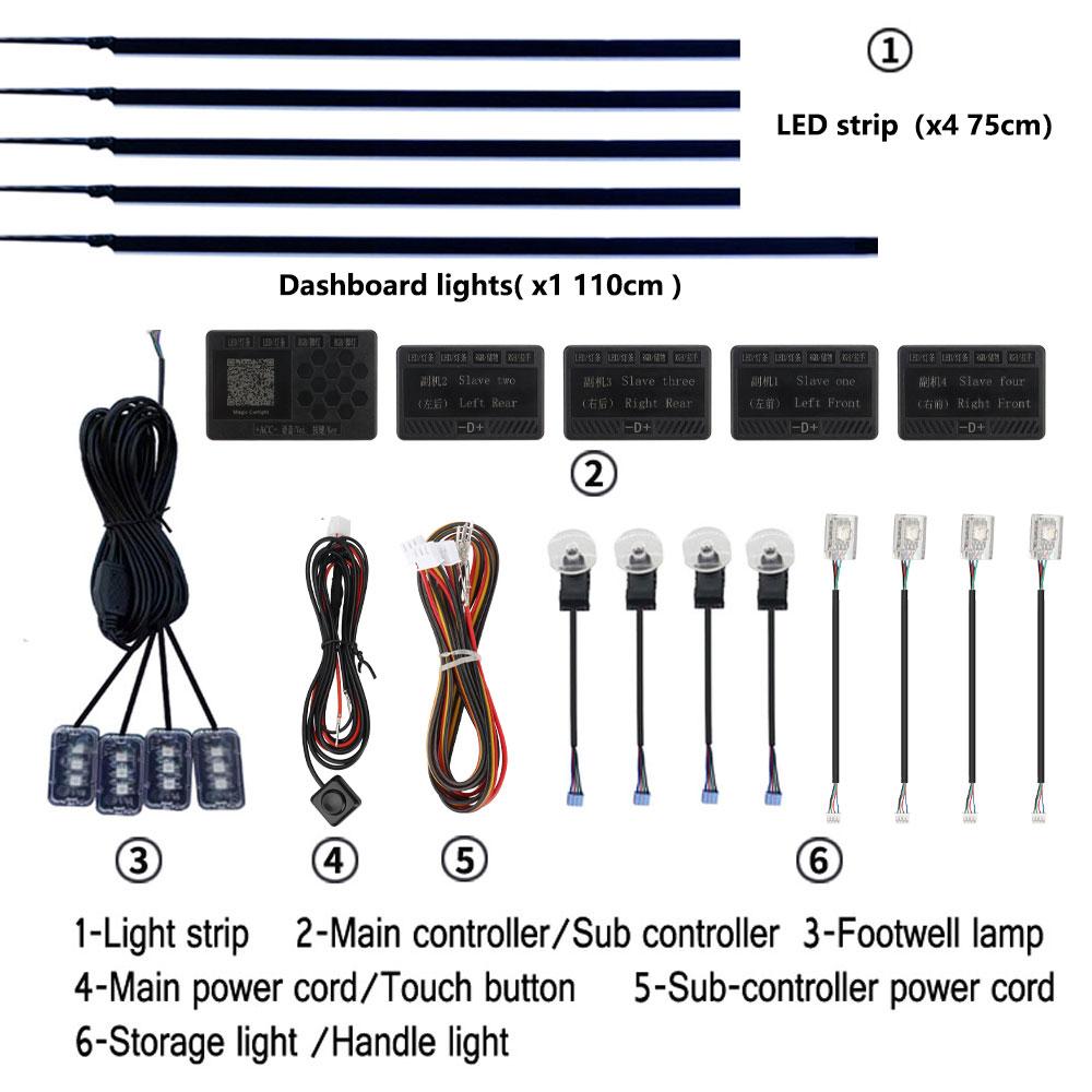 22in1 Symphony Streamer  Car Ambient Lights  Full Color Universal LED Interior Hidden Acrylic Strip Symphony Atmosphere Lamp