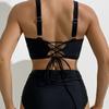 Solid Ruched High Waist Sexy Bikini Set Elegant Slimming Two Piece Swimwear