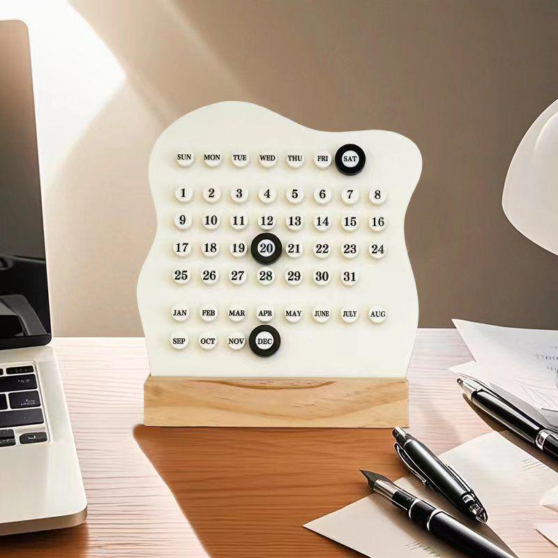 Ring-Shaped Wooden Office Desk Ornament – 2025 Monthly Calendar with Simple Design