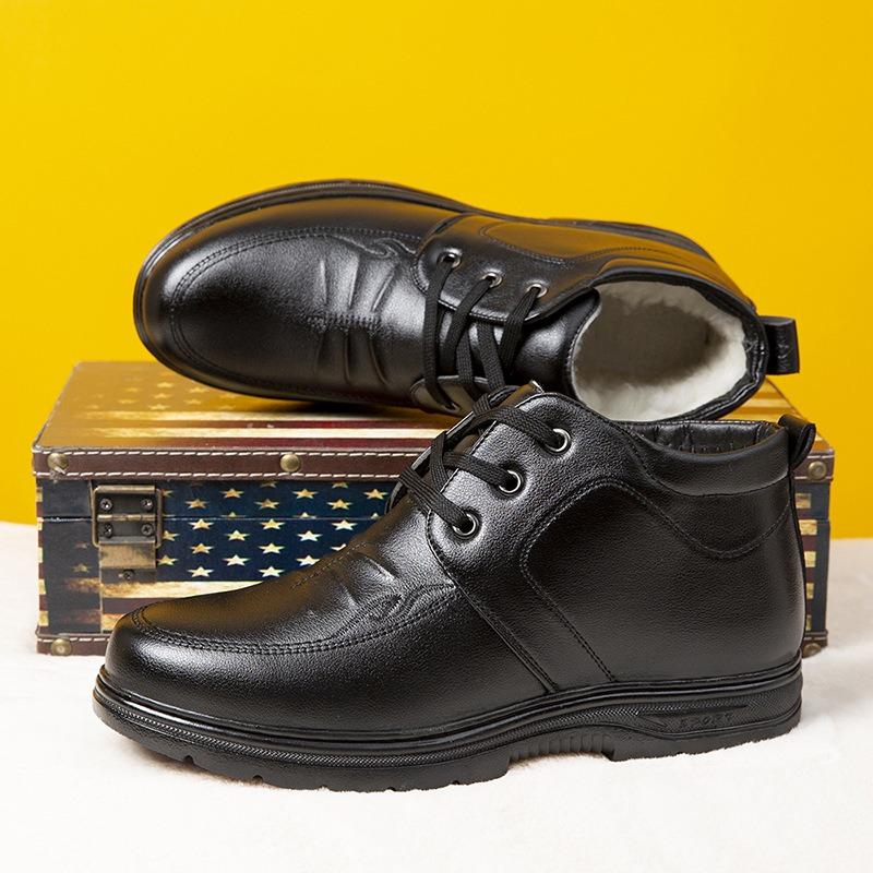 Pánské zimní boty z pravé kůže a nové vlny s bavlněnou podšívkou, pánské sametové teplé vysoké ležérní bavlněné boty se silnou podrážkou, protiskluzové sněhule