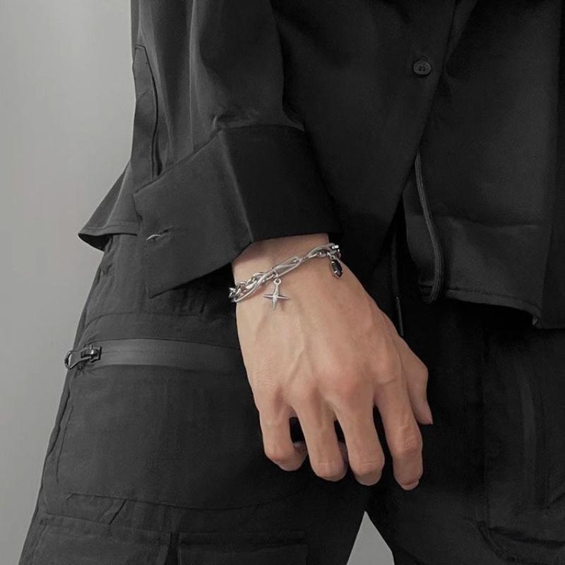 Simple Stacked Snake Chain Bracelets Men Stainless Steel Paperclip Links Bracelets Cross Charm Pendant Adjustable Jewelry