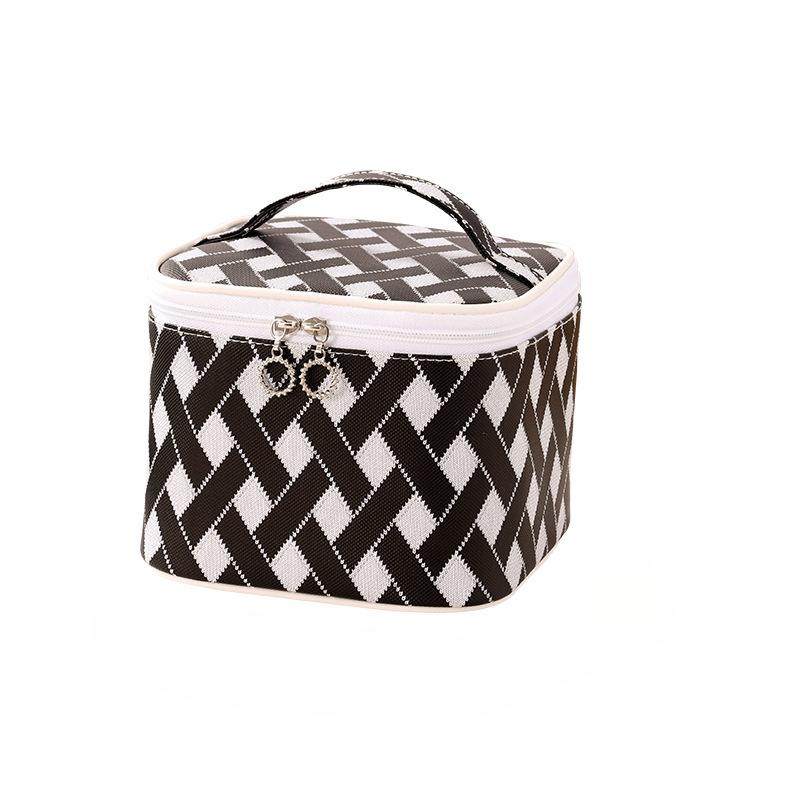 Grid Portable Stylish Pattern Cosmetic Bag Large Capacity Travel Makeup Storage