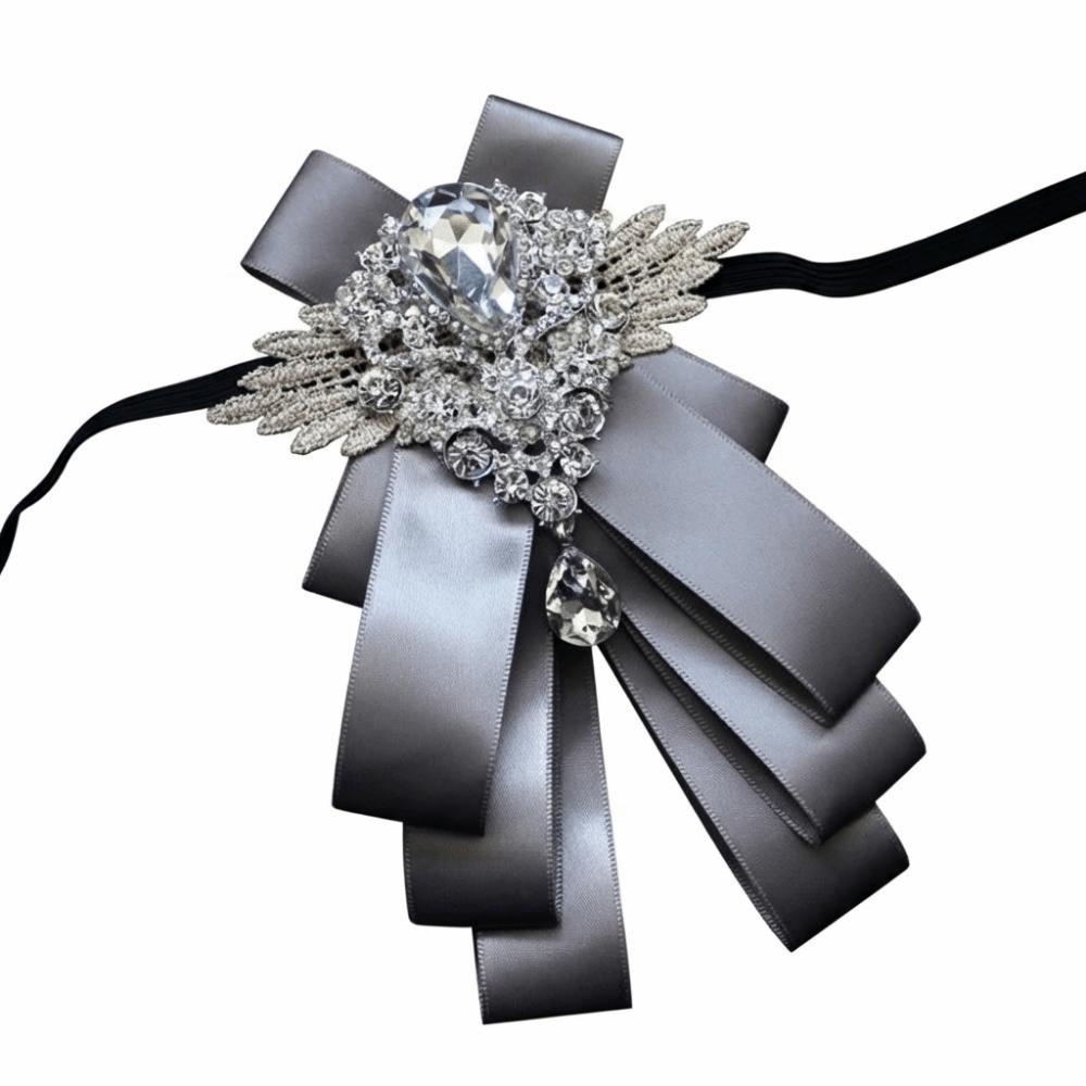 Регулируемый мужской галстук-бабочка Однотонный Мужской аксессуар для костюма Цветочный воротник со стразами Мужчина серый