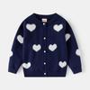 Jinbei Girls' Heart Jacquard Faux Mink Cardigan - Autumn Baby Round Neck Sweater