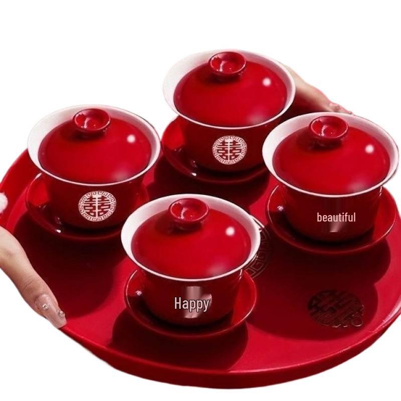 Wedding Essential Tea Cup and Bowl Set - Happy Change Mouth Dowry Tea Set
