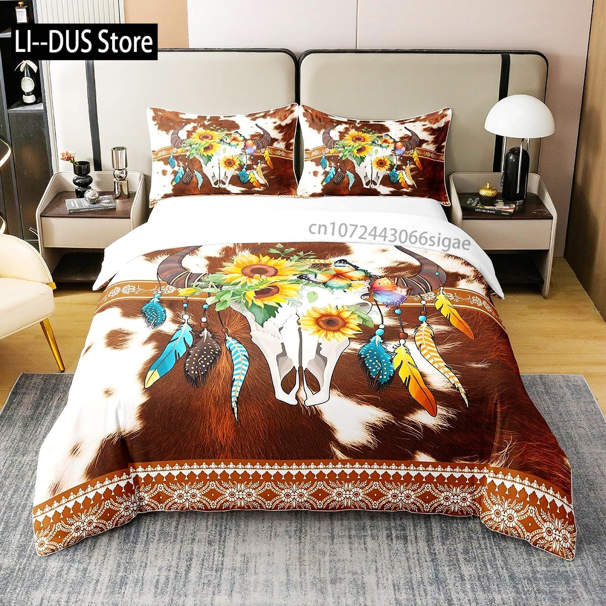 

Comforter Western Comforter Boho Tribal Geometry Aztec Bedding Set Queen King Bull Print Bed Sets With 2 Pillow Shams Comforter (quilt)-EU Single(135*200cm)3pcs