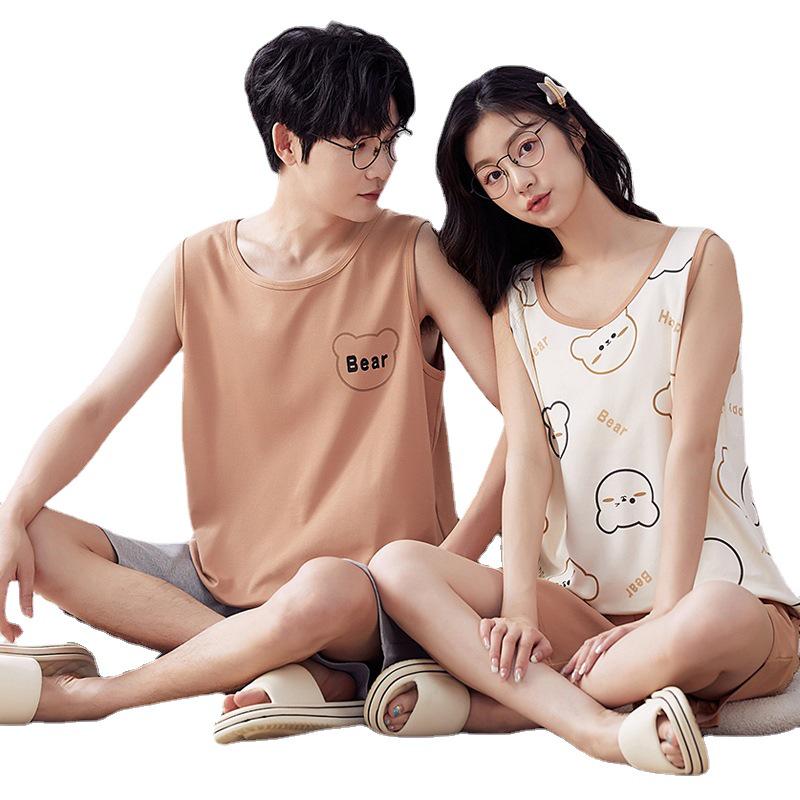 Women's Cute Backless Pajama Set with Built-in Bra & Men's Summer Homewear