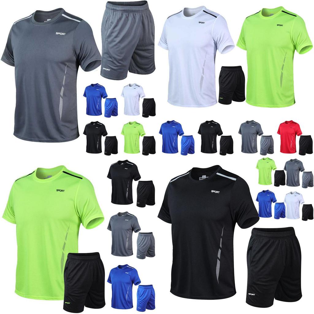 Stylish Mens 2pc Sport Wear Tracksuit With Breathable Short Sleeve T-shirt And Shorts