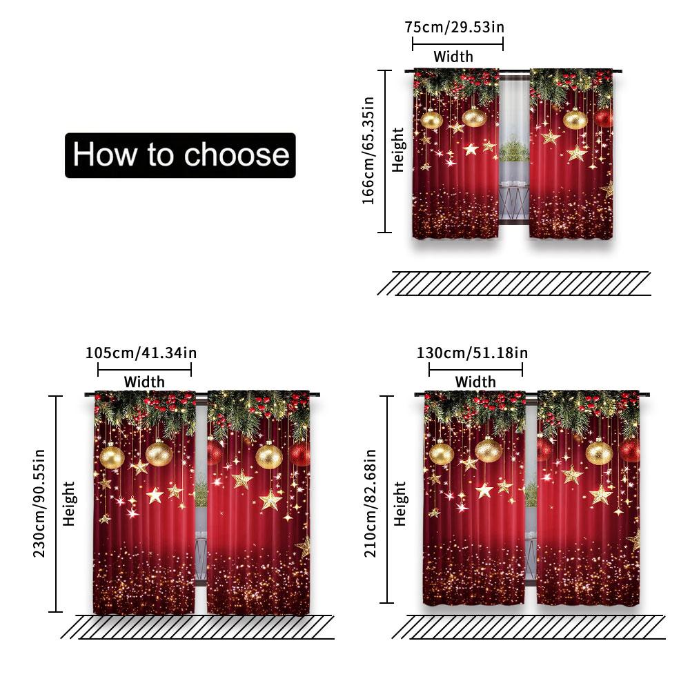 Set Of 2 Christmas Curtain Red Sparkling Stars Backdrop New Year Eve Party Xmas Holiday Decorations Curtains Made Polyester