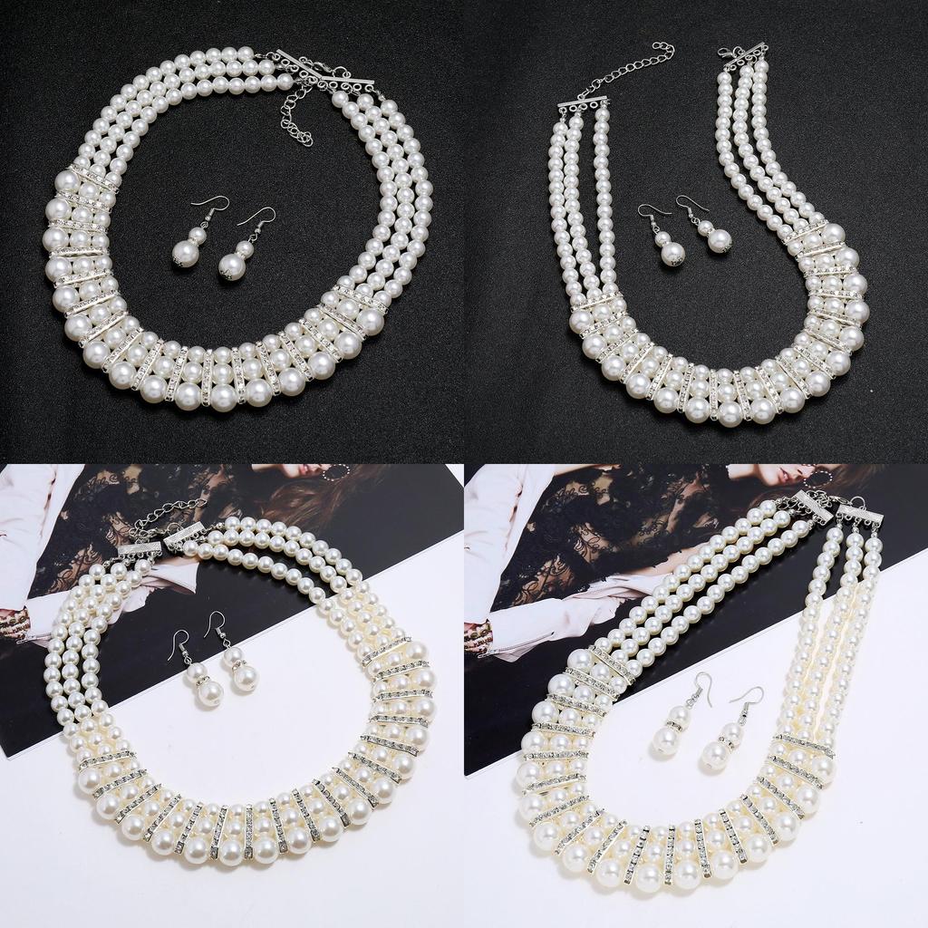 Handmade Geometric Pearl Necklace Alloy Pendant Women Summer Fashion Jewelry Set