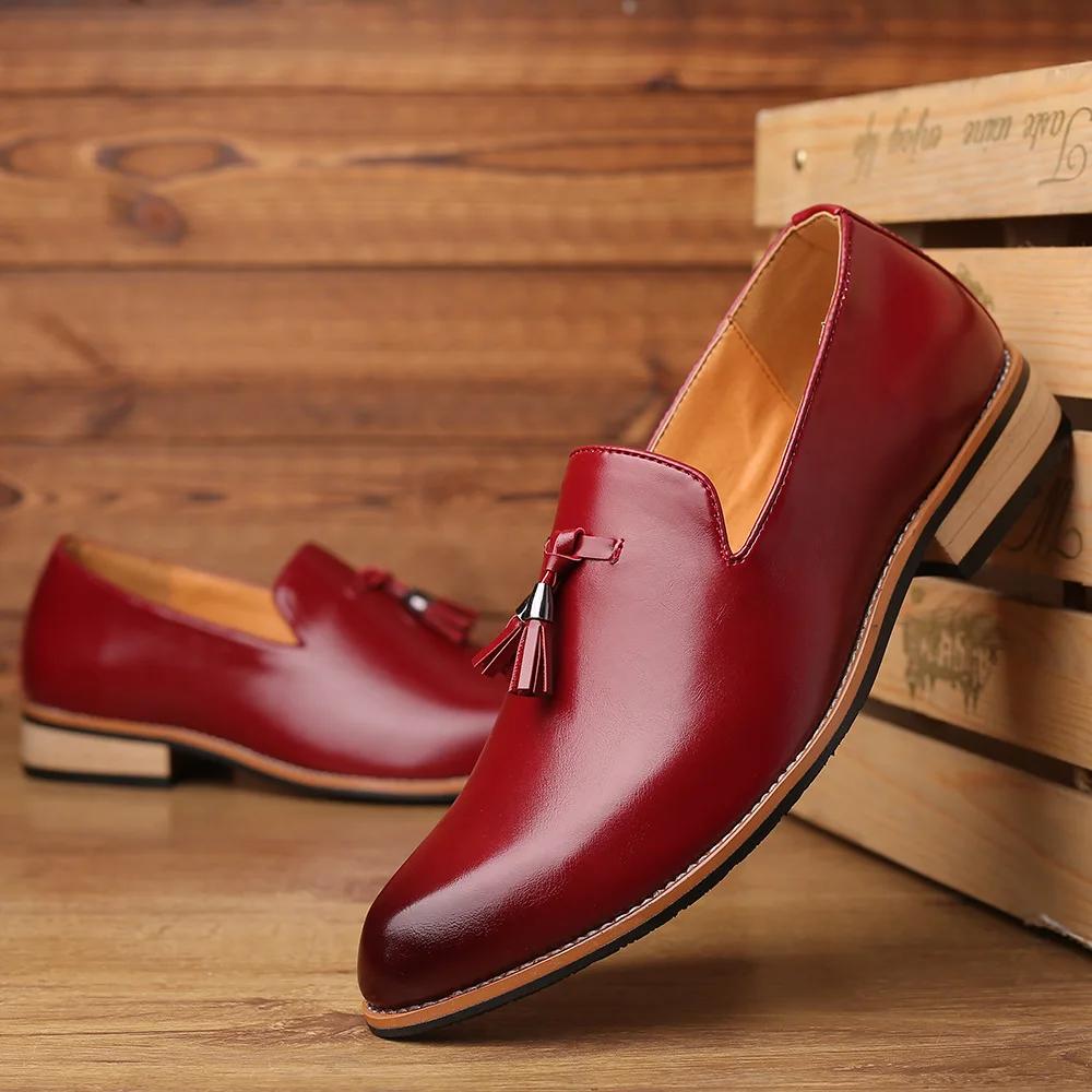 Luxury Mens Leather Shoes Office Men Formal Oxfords Pointed Oxford Wedding Leather Men Dress Shoes Fringed Loafers Social Shoesc