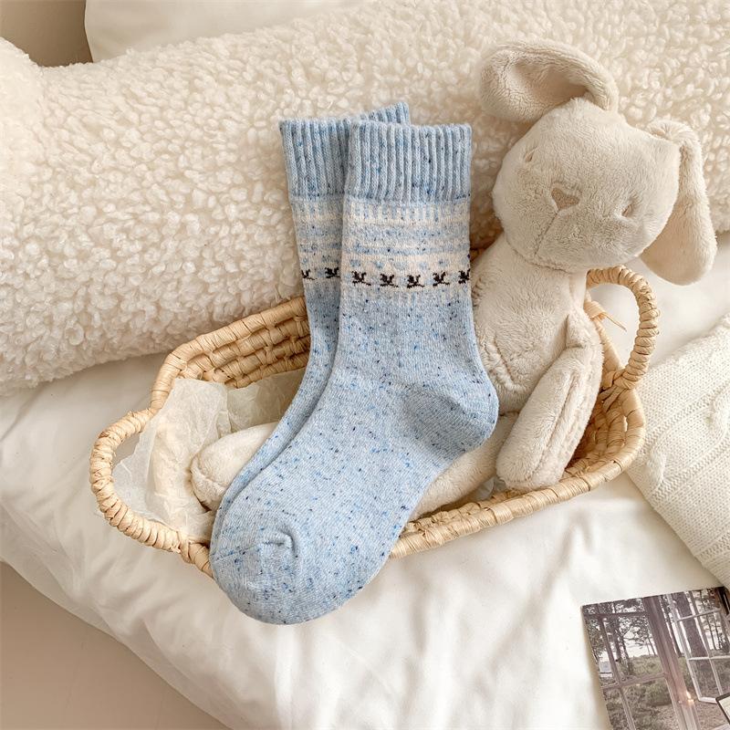 Dot Yarn Wool Socks Women Elk Warm Socks Warm Wool Pile Socks Black