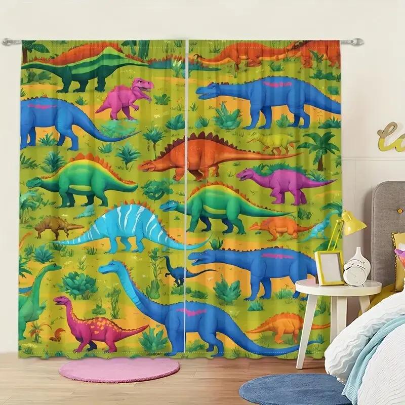 Christmas Decoration Cartoon World Dinosaur Forest Pattern Printed Curtains Home Room Curtain Polyester