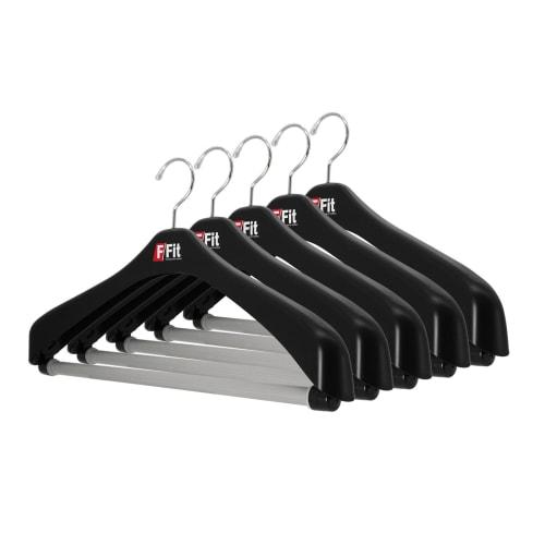 Shinkohanger F-Fit Rotating Jacket Hangers, 47" (5-Pack), Black, Made in Japan, Heavy-Duty, Anti-Slip Clothes Drying Rack for Pants, Towels, Slacks, B