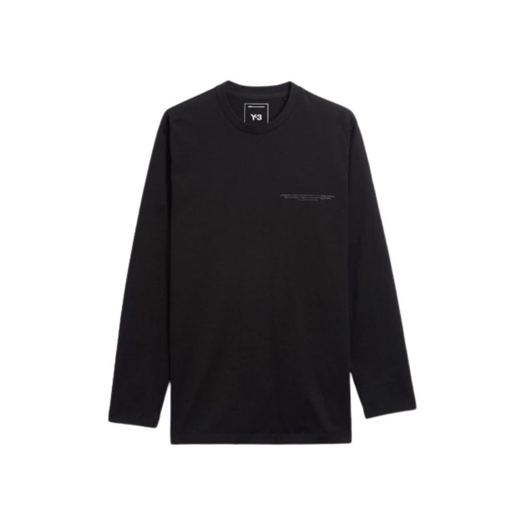 Y-3 Letter And Number Print Crew Neck Long Sleeve T-Shirt Unisex Tops Black JE9280