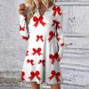 Women's Christmas Printed Dress Loose V-neck Casual Long Sleeved Dress