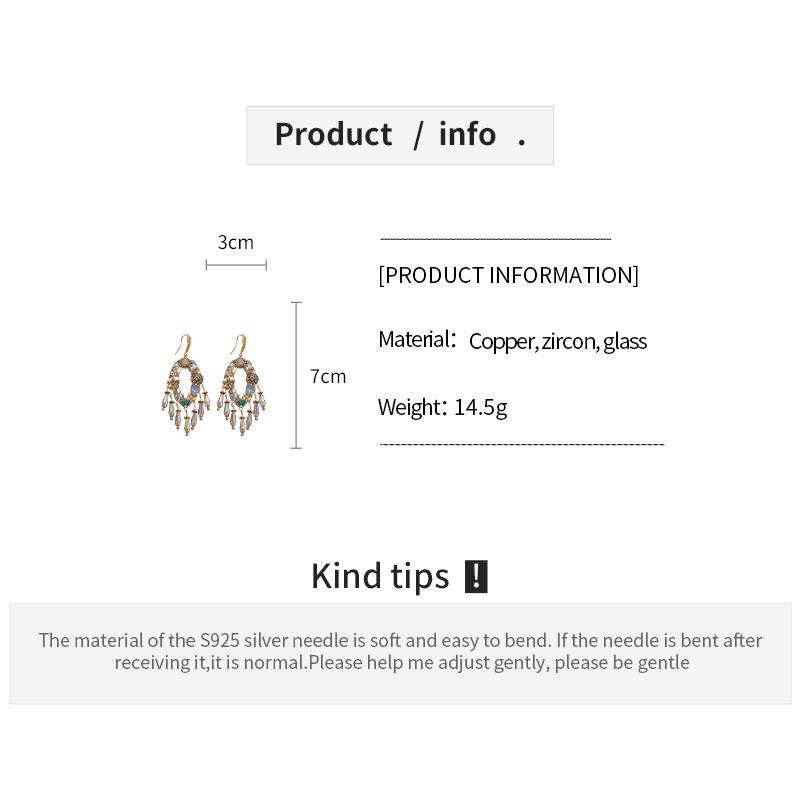 Fashionable Crystal Flower Tassel Earrings with Embedded Diamonds Women's Elegant Vintage Feel Holiday Style Jewelry