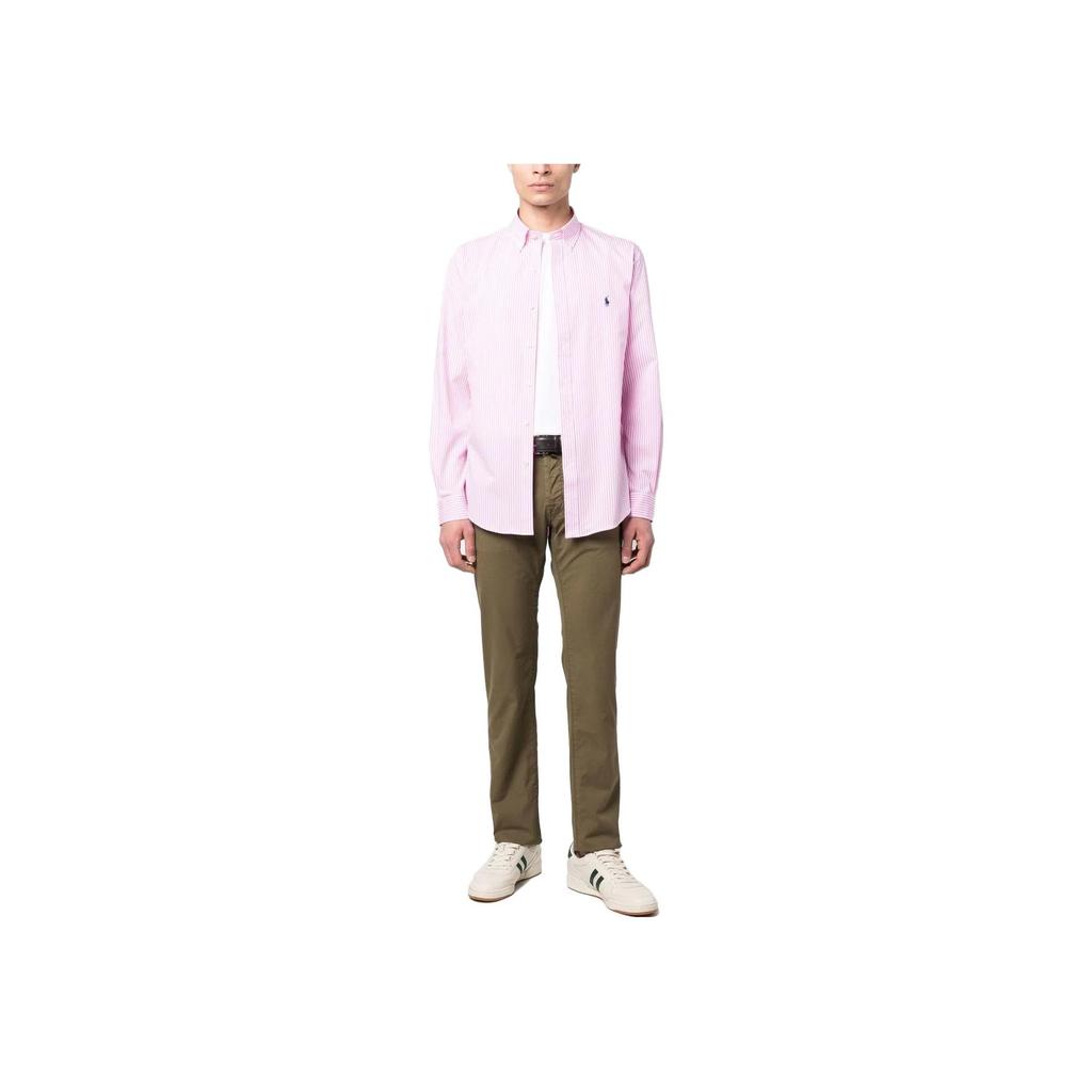 Polo Ralph Lauren SS23 Logo Geborduurd Gestreept Button-Down Casual Overhemd Heren shirts Roze 710859881-002