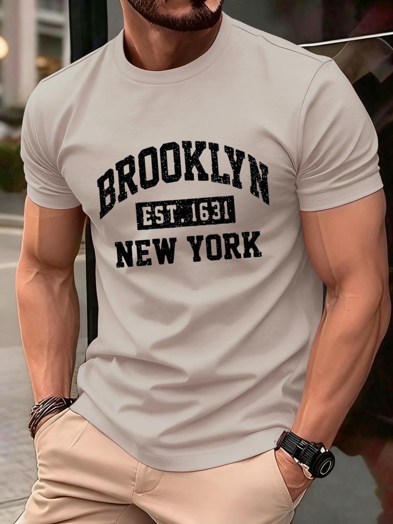 Brooklyn New York City Print T Shirt Men Fashion AllMatch Streetwear Crewneck Cotton Clothing Unisex Summer Loose TShirts