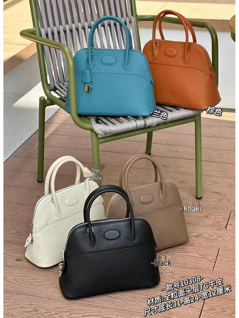 Genuine Cowhide Leather Bowling Handbag, Large Capacity, Versatile Single Shoulder/Crossbody Women's Bag