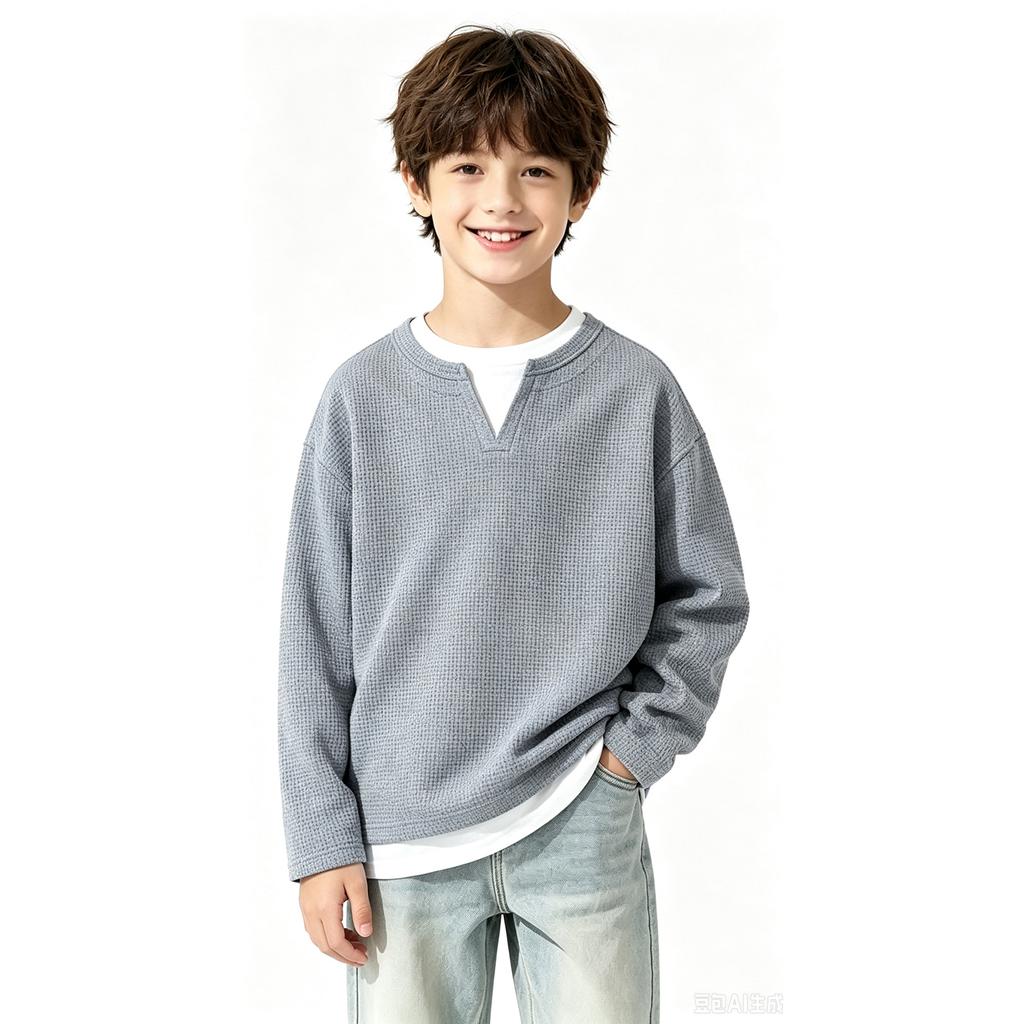 Boys Two Piece Long Sleeve Neck Sweatshirt Loose Fit Fall Pullover Top for Big Kids