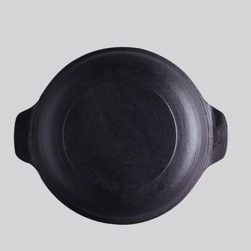 ZISIZ Cast Iron Divided Hot Pot with Wooden Lid