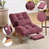 Fauteuil de relaxation en tissu sans dossier réglable avec repose-pieds, coussin lombaire et pieds en bois pour salon/chambre à coucher/bureau (Velours côtelé Rouge Bordeaux)