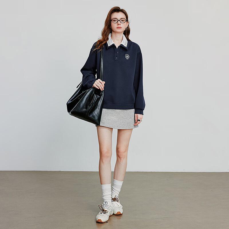 Women's Cotton Color-block Sweatshirt with Poppy Embroidery