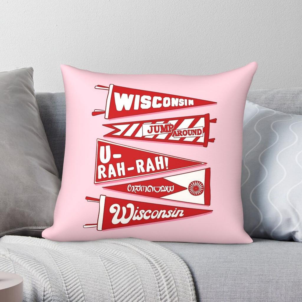 Wisconsin Jump Around Pennants Square Pillowcase Polyester Linen Velvet Printed Decorative Throw Pillow Case Car Wholesale