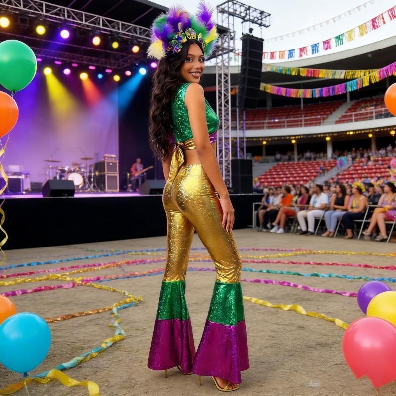 Disco Party Costume Set With Fashion Polyester Halloween Dance Costume And Matching Headpiece For Women