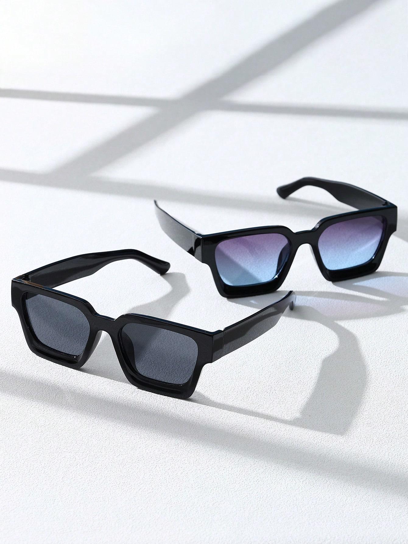 2PCS Plastic Fashion Rectangular Frame Women Sunglasses For Daily Life Men Eyewear Rave Party Daily Life Accessories.