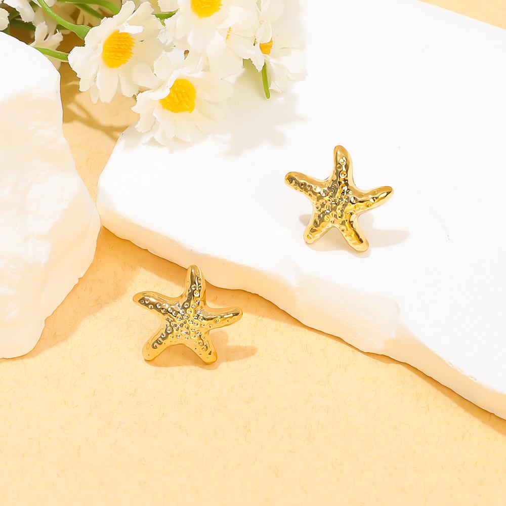 Gold-plated vacation wind stud earrings, European and American fashion water drop texture earrings, personalized starfish shell ear jewelry set
