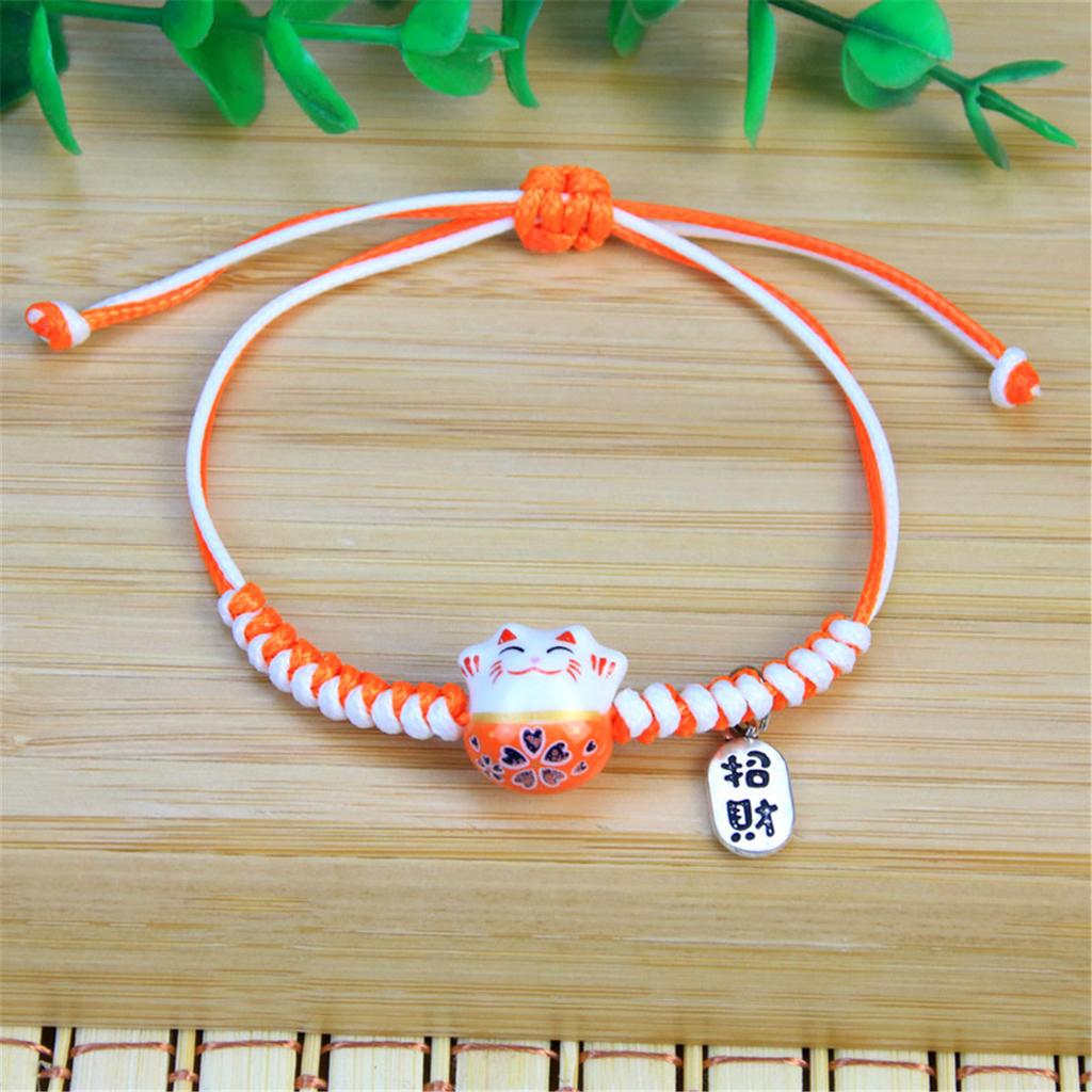 Charm Versatile Lovely Cat Ceramic Woven Bracelet Couple Cute Japan Lucky Kawaii Pendant Rope Chain Jewelry Gift Wholesale