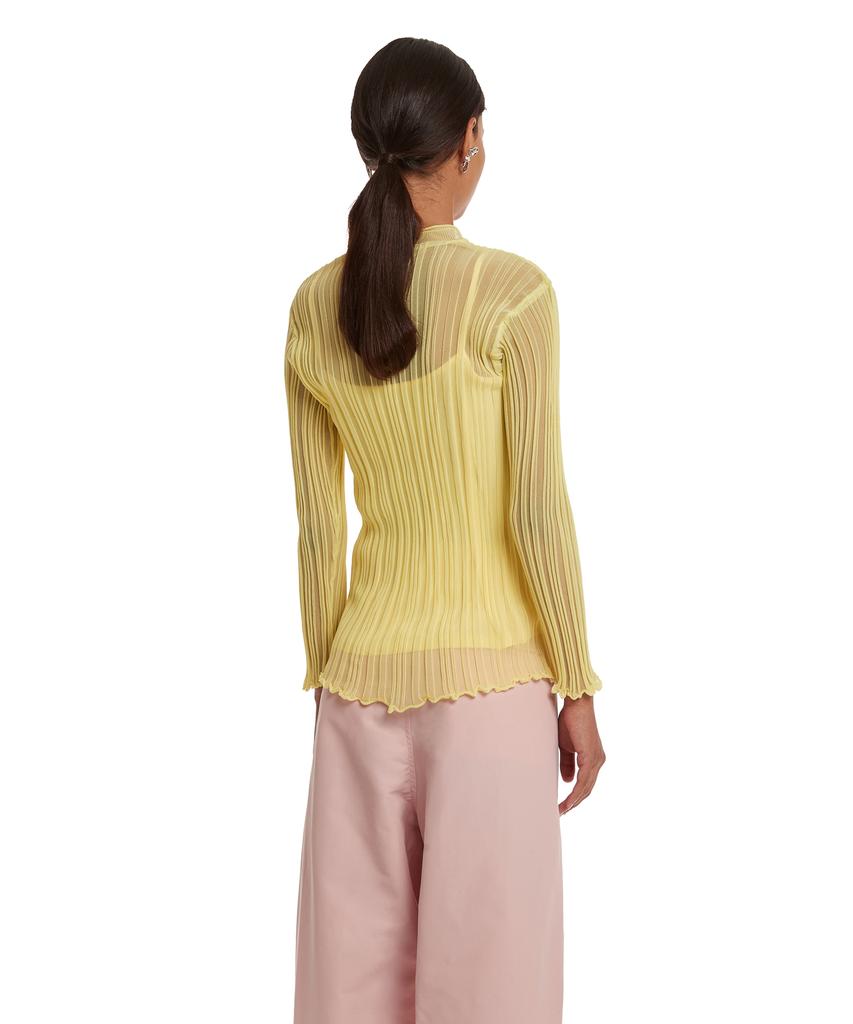 TRUNK PROJECT Semi-Sheer Ribbed-Knit Sweater_Yellow